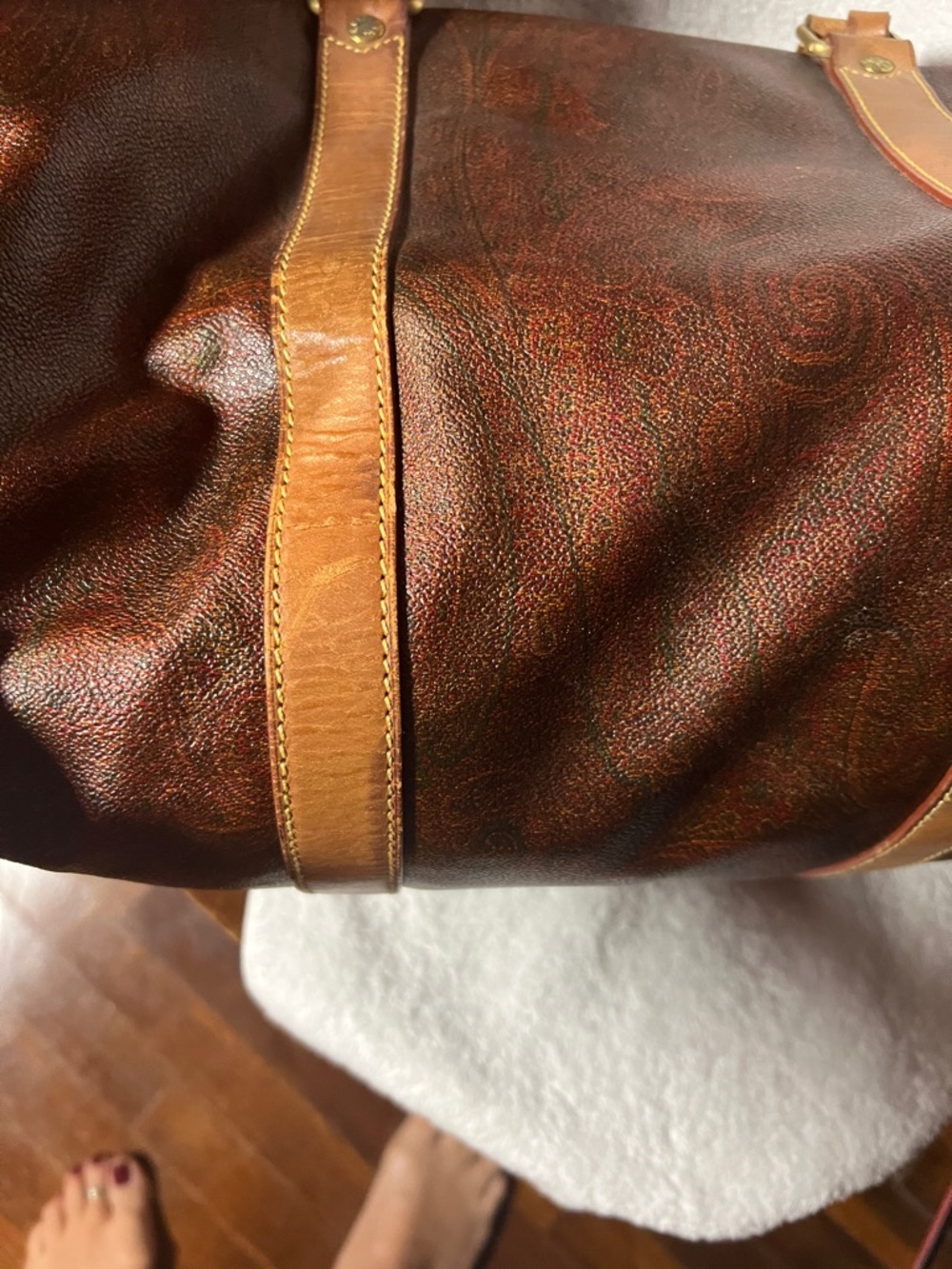 Etro Leather Duffel Travel Bag - Brown - Picture 7 of 11